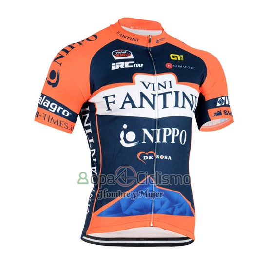 Vini Fantini Ropa Ciclismo Culotte Corto 2015 Hombre Mangas Cortas Naranja y Azul
